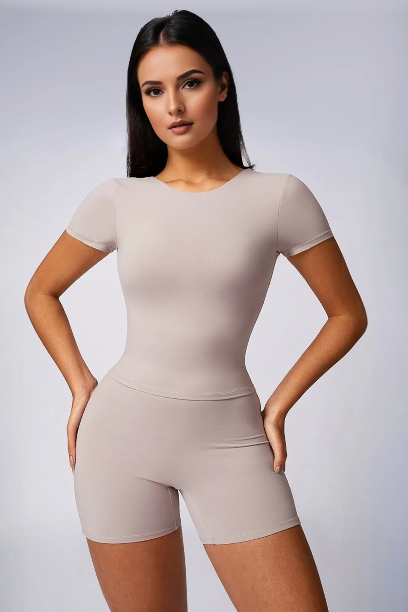 SculptEase Waist-Length Crop Top - Light Grey
