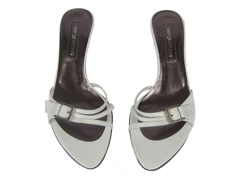 Sergio Rossi White Leather Slides