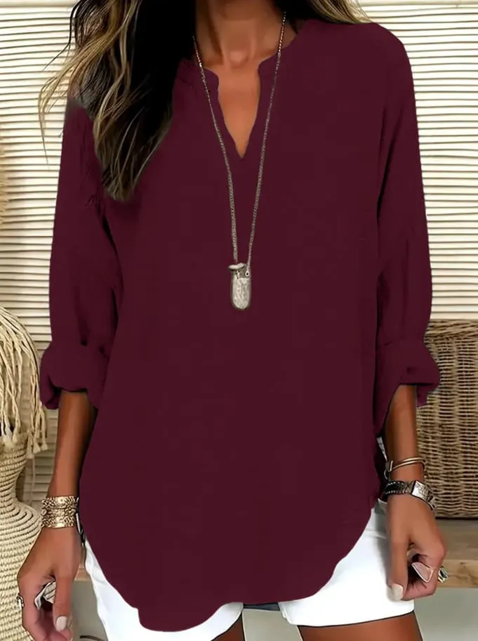 Sienna I Timeless V-Neck Long Sleeve Blouse