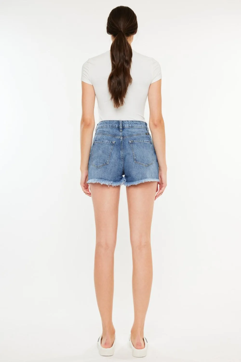 Sophie Distressed Raw Hem High-Waist Denim Shorts | Kancan