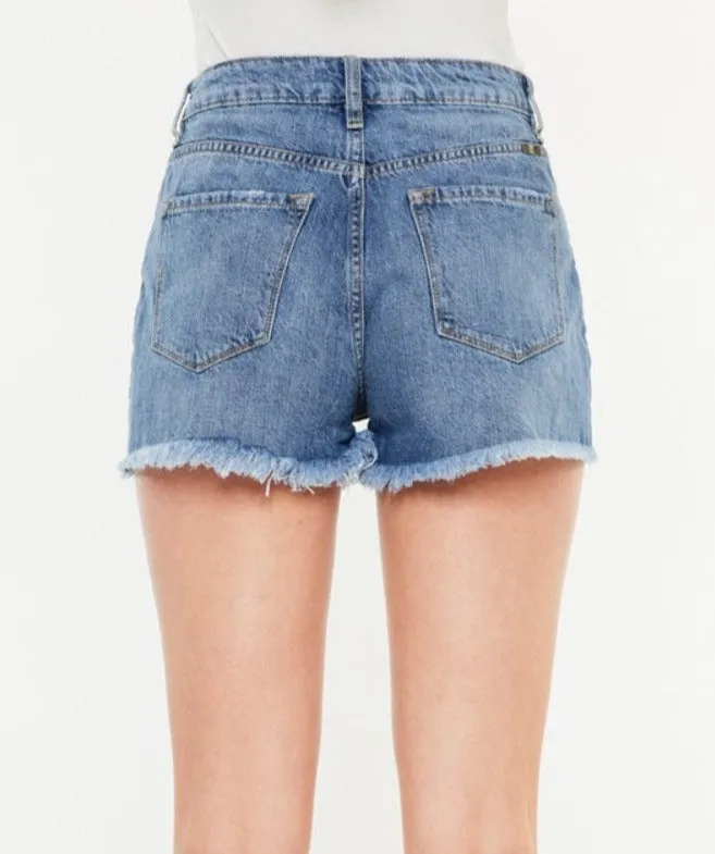 Sophie Distressed Raw Hem High-Waist Denim Shorts | Kancan