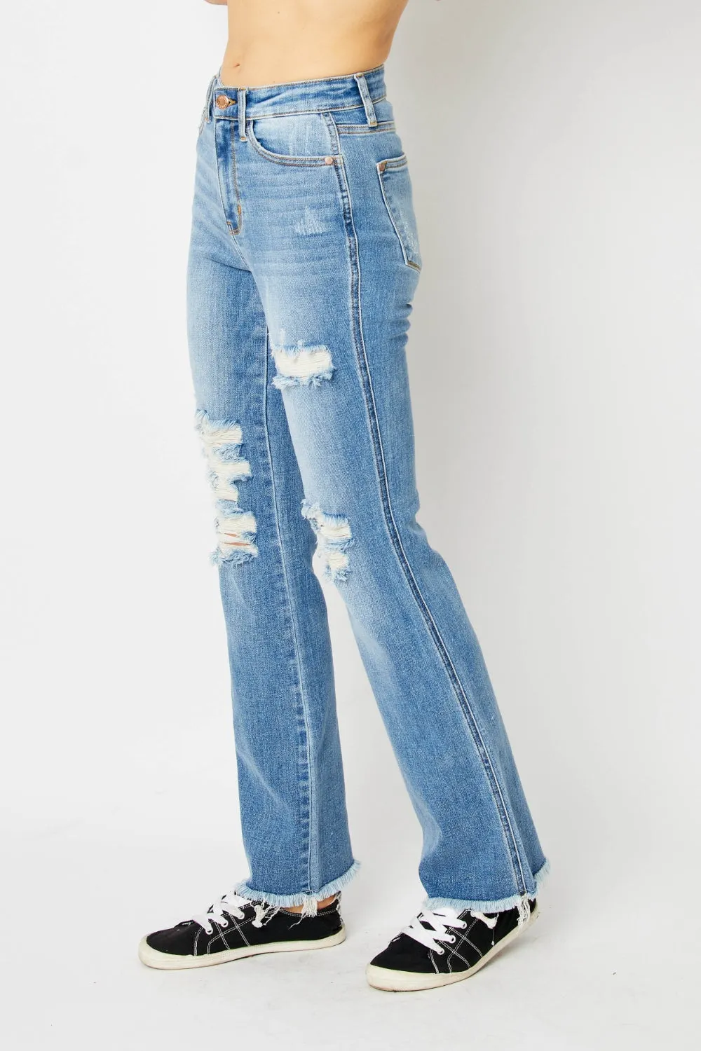 Stevie Distressed Raw Hem Bootcut Jeans | Judy Blue