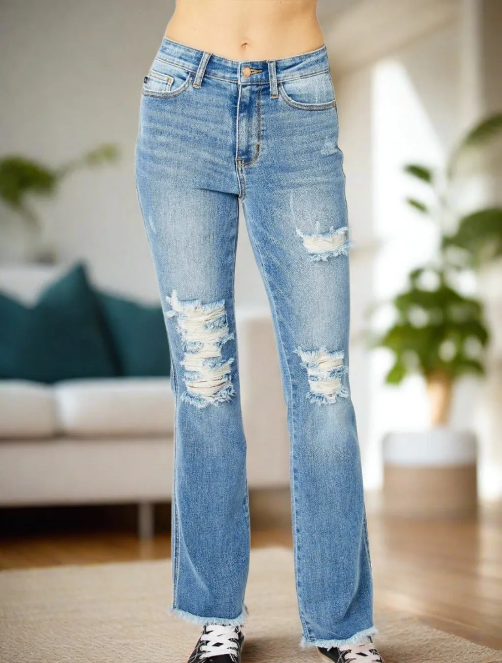 Stevie Distressed Raw Hem Bootcut Jeans | Judy Blue