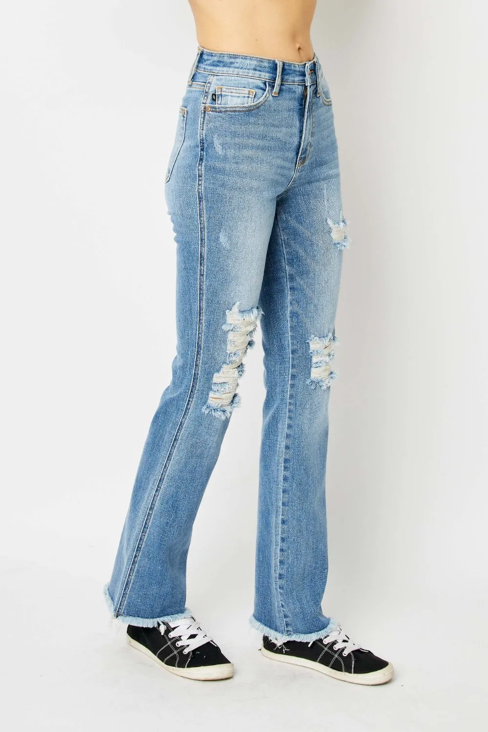Stevie Distressed Raw Hem Bootcut Jeans | Judy Blue