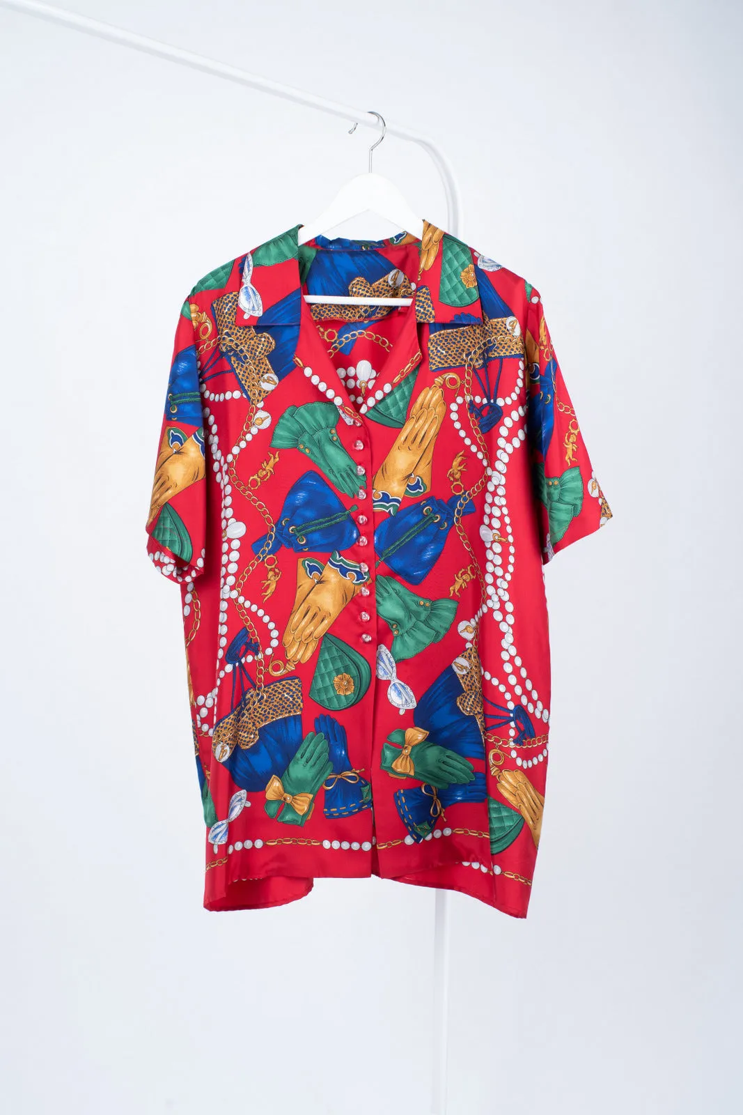 Stunning Novelty Fashion Items Print Silk Shirt, L