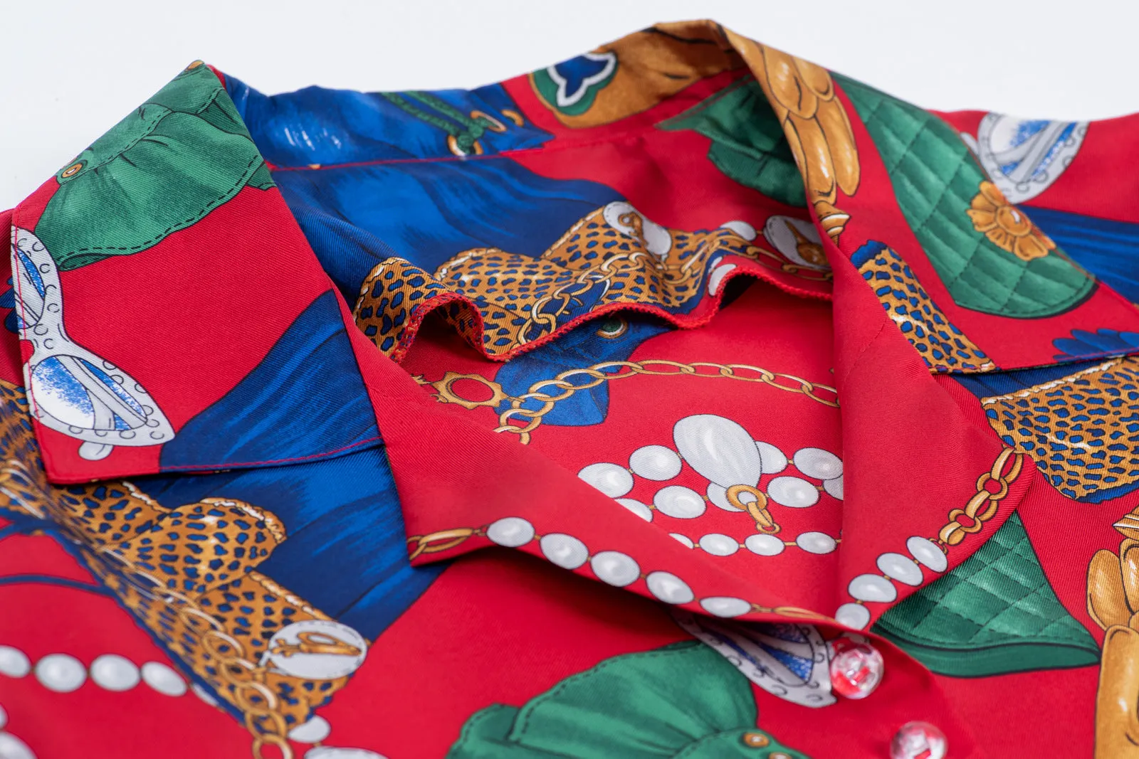Stunning Novelty Fashion Items Print Silk Shirt, L