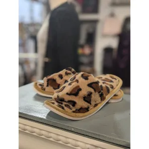 Tan Leopard Slipper Slides