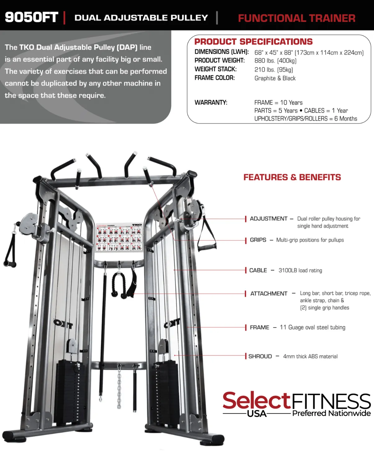 TKO Strength 9050 Functional Trainer Cable Machine