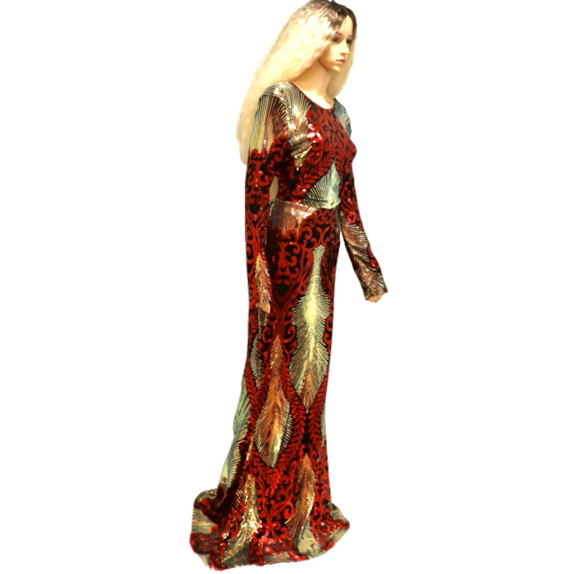 Women's Backless Elegant Sequin Long Sleeve Maxi Gown Party Dress Size XL US 14