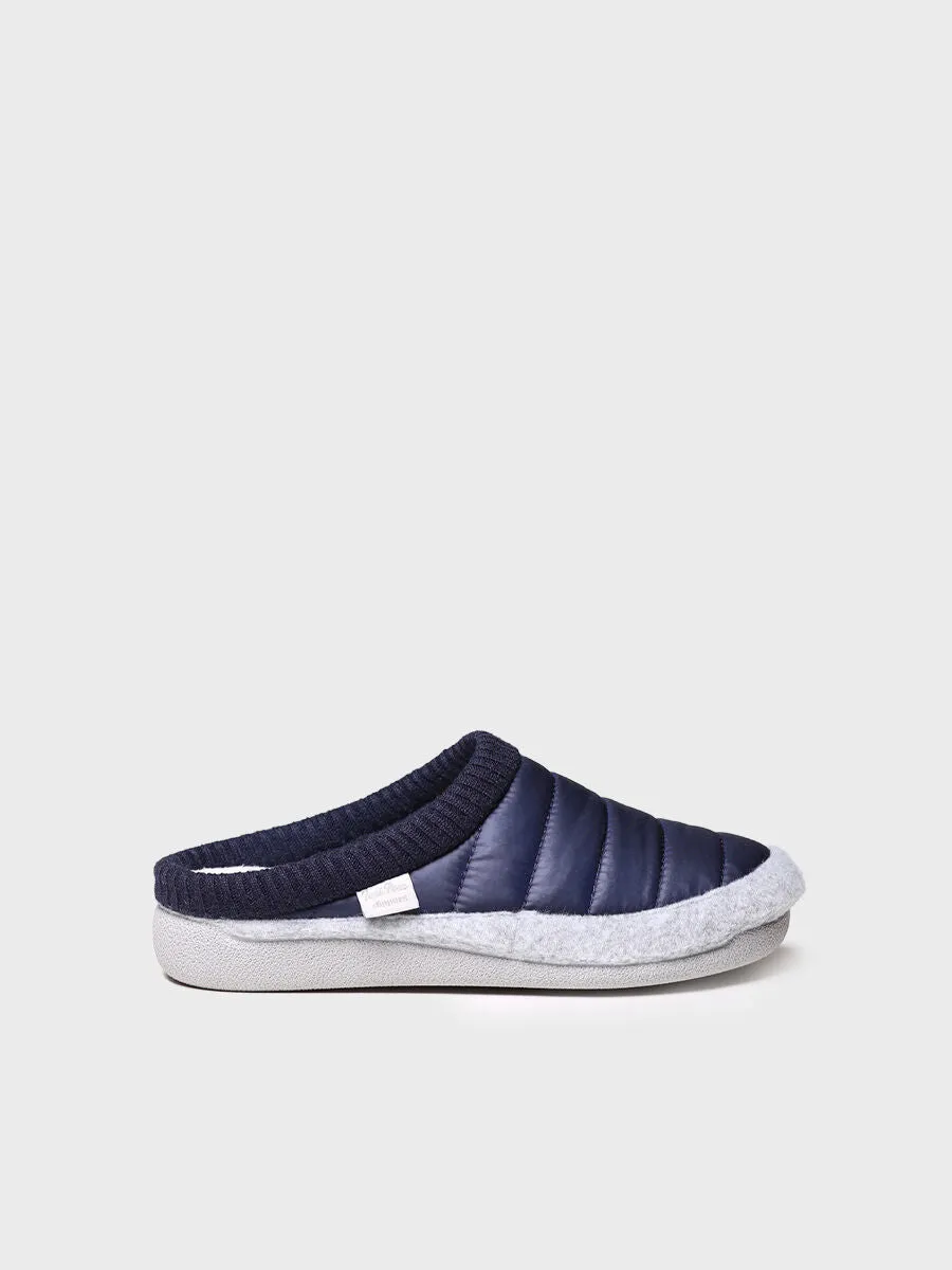 Women's clog-style slipper in padded fabric and felt in Navy - MORA-TK