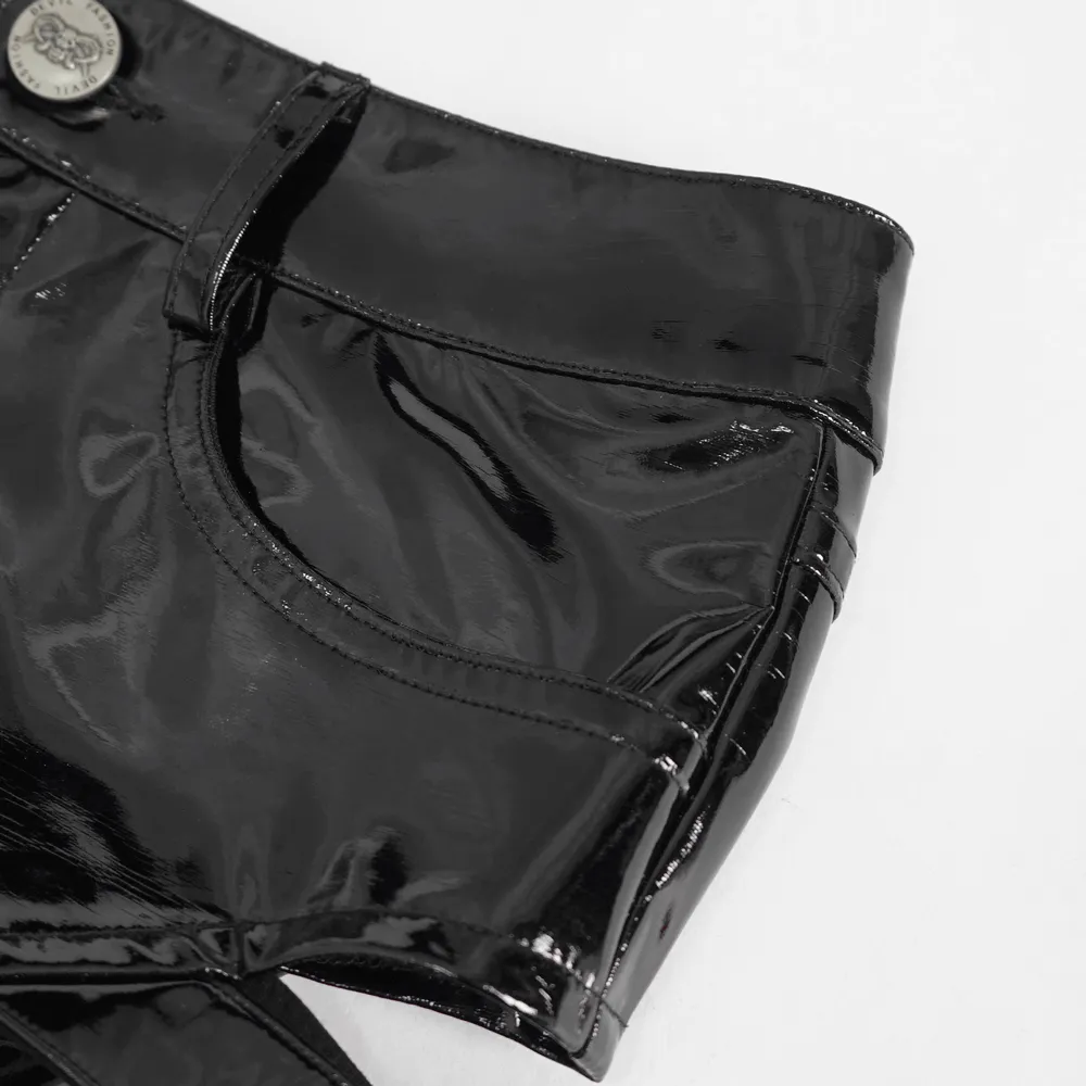 Women's High-Waisted Faux Leather Shorts with Buckles
