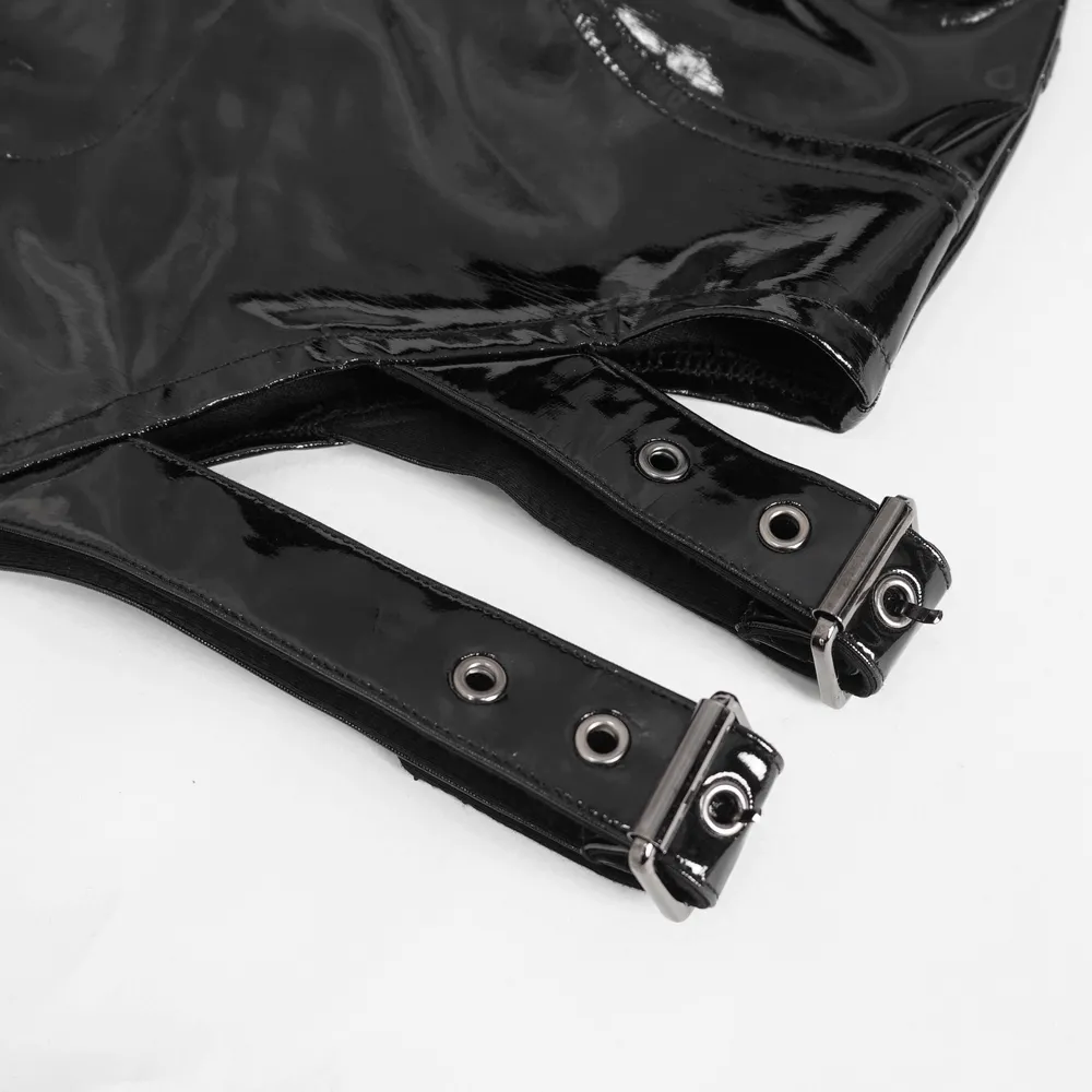 Women's High-Waisted Faux Leather Shorts with Buckles