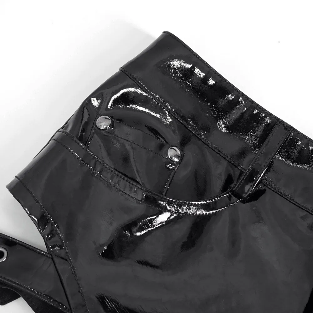 Women's High-Waisted Faux Leather Shorts with Buckles