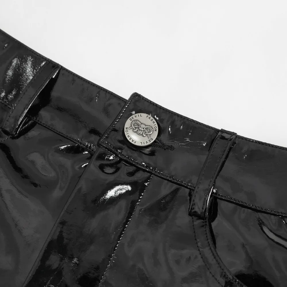 Women's High-Waisted Faux Leather Shorts with Buckles